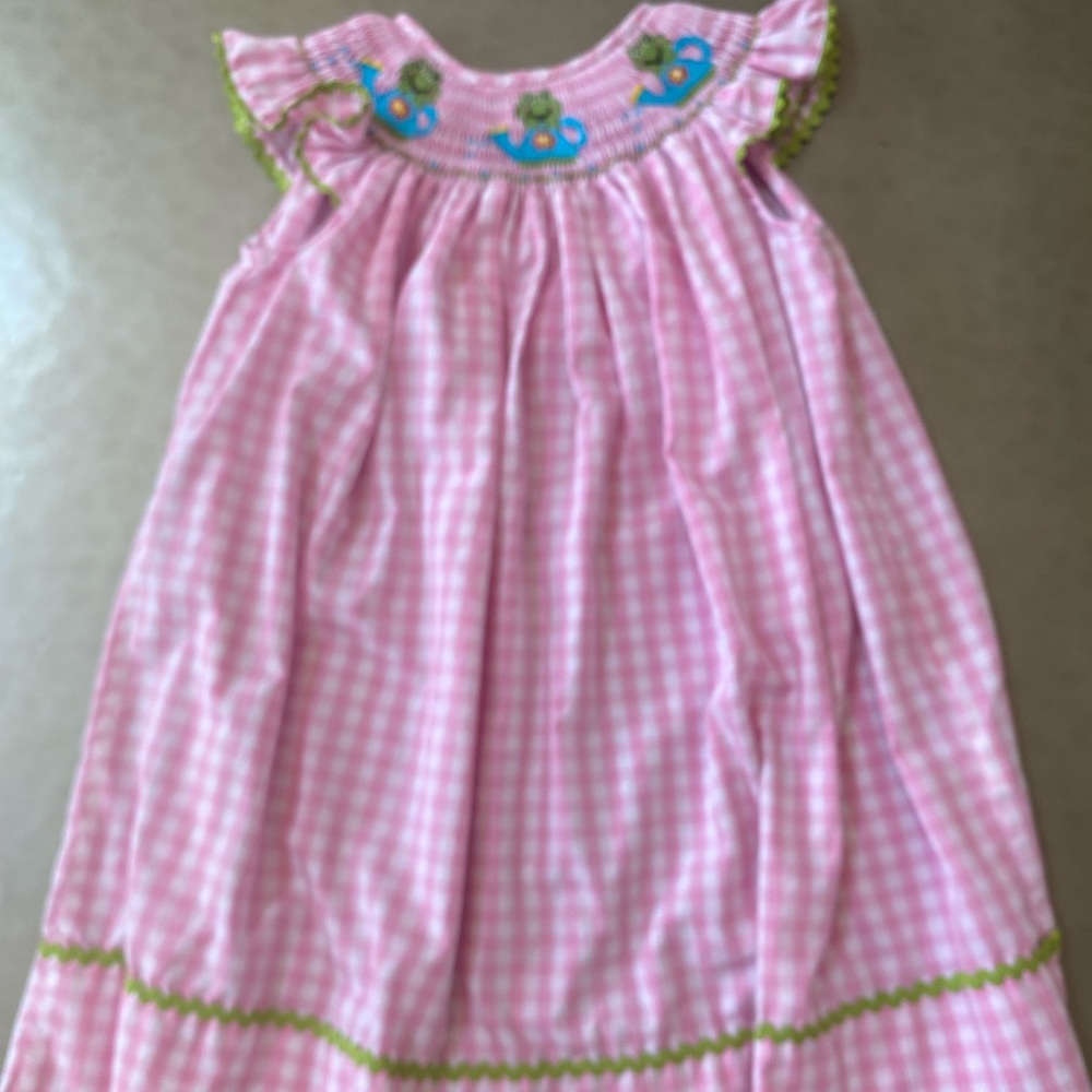 Candyland size 2T smocked pink frog dress